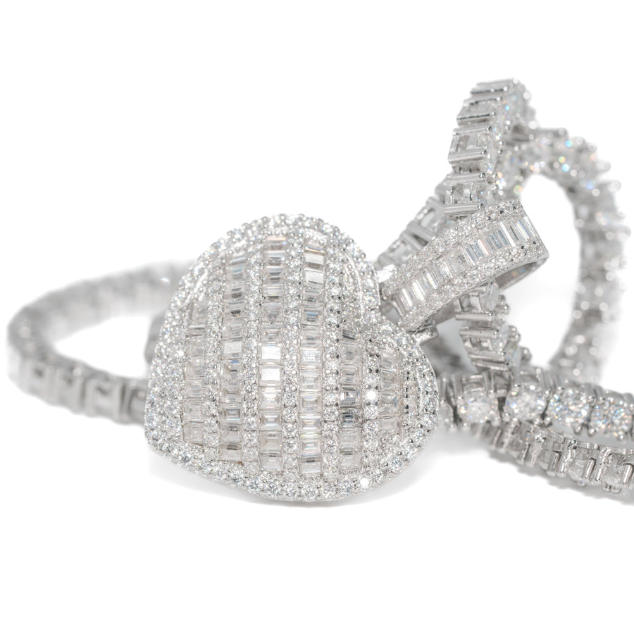 Baguette Heart Set With 4MM Tennis Chain