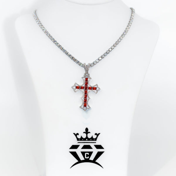Red Ruby Iced Cross Pendant — alternate view
