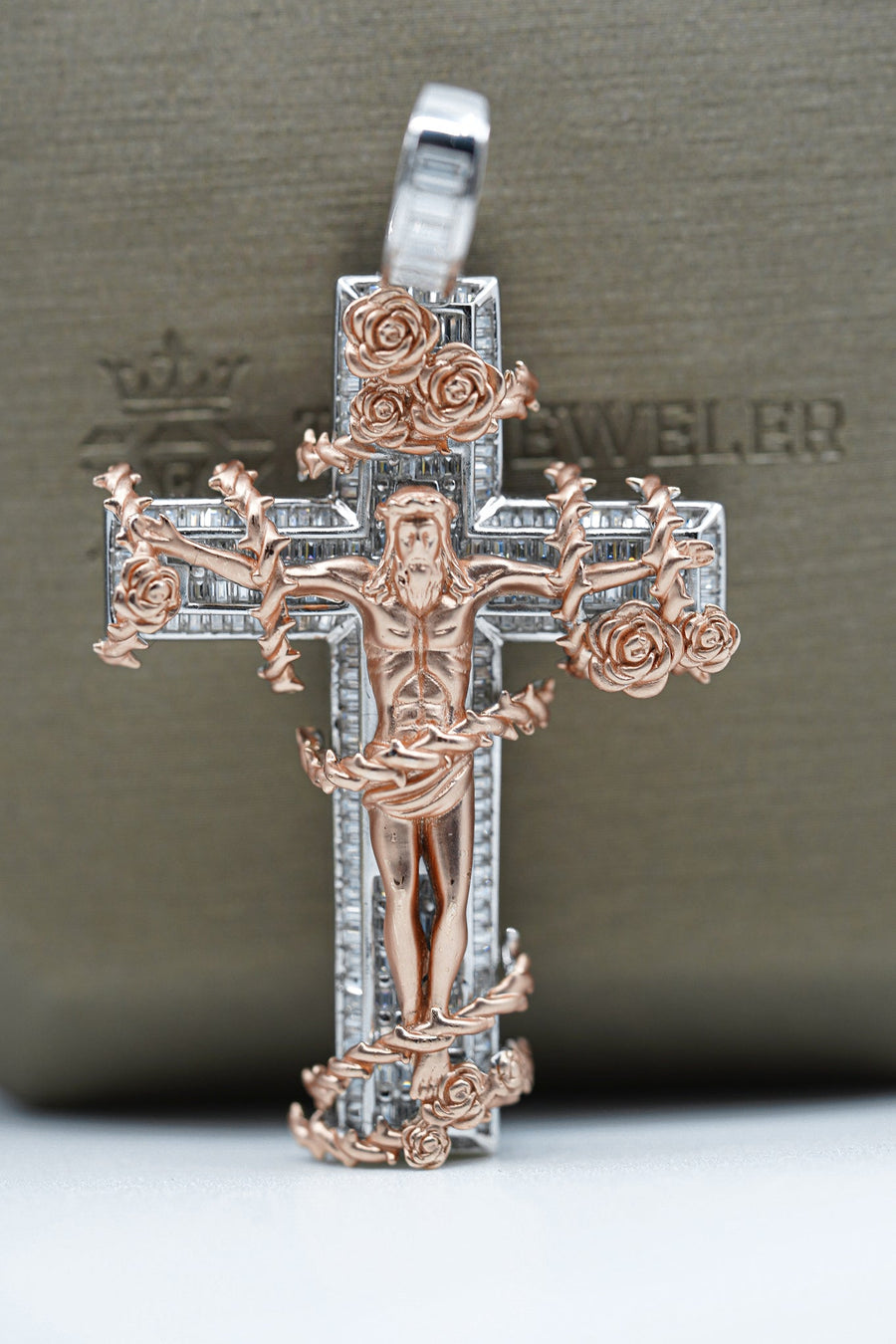 Two Tone Cross Pendant With Baguettes