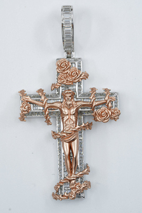 Two Tone Cross Pendant With Baguettes