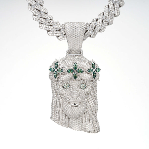 Jesus Pendant Green Stones — alternate view