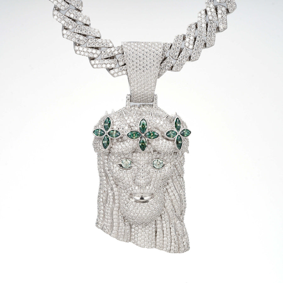 Jesus Pendant Green Stones