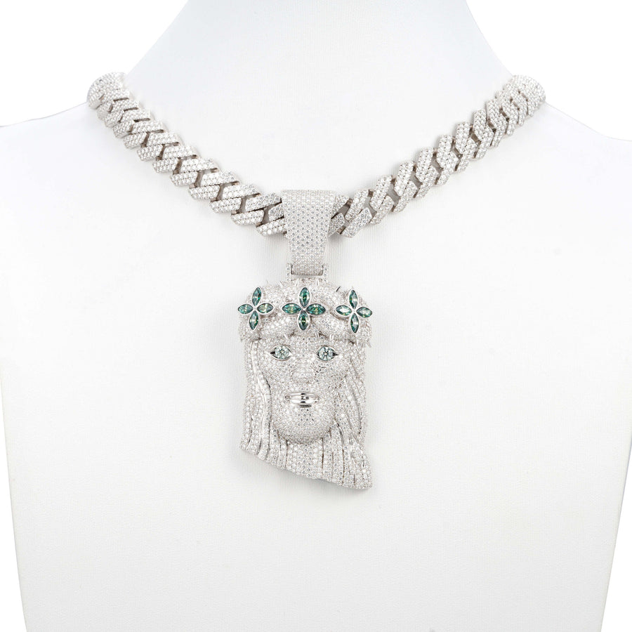 Jesus Pendant Green Stones