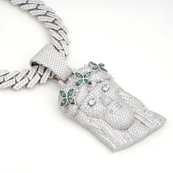 Jesus Pendant Green Stones