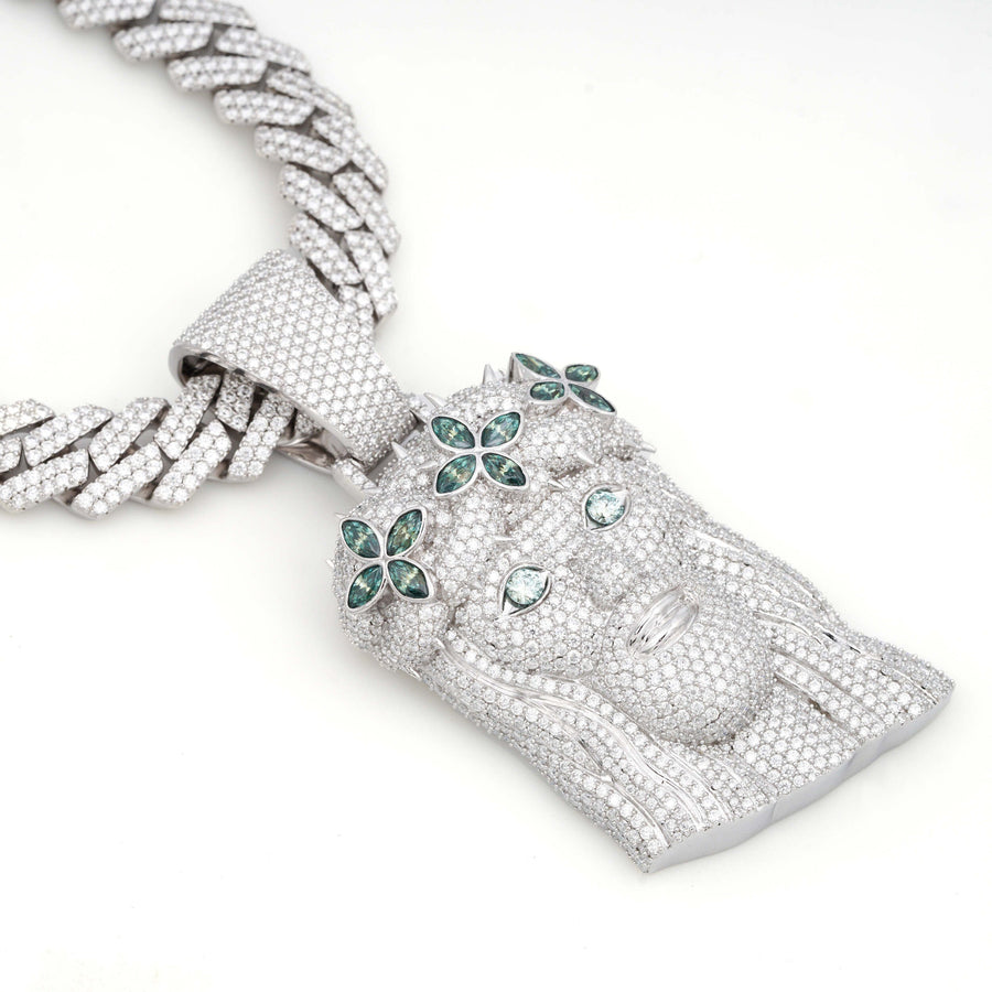 Jesus Pendant Green Stones